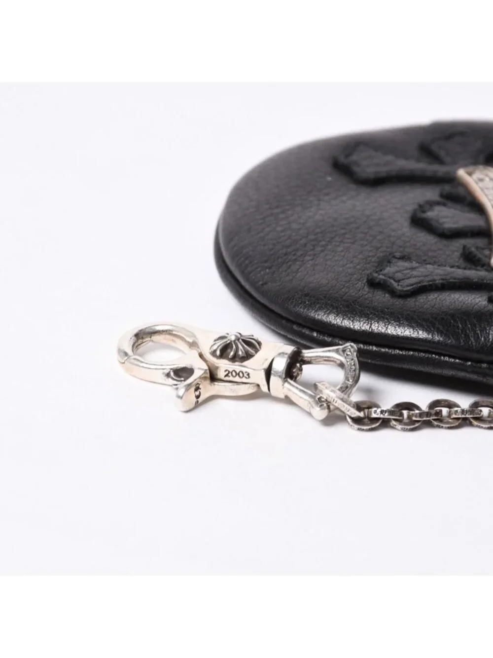 Chrome Hearts Paper with Chain Cross Patch Leather Wallet 925 Sterling Silver